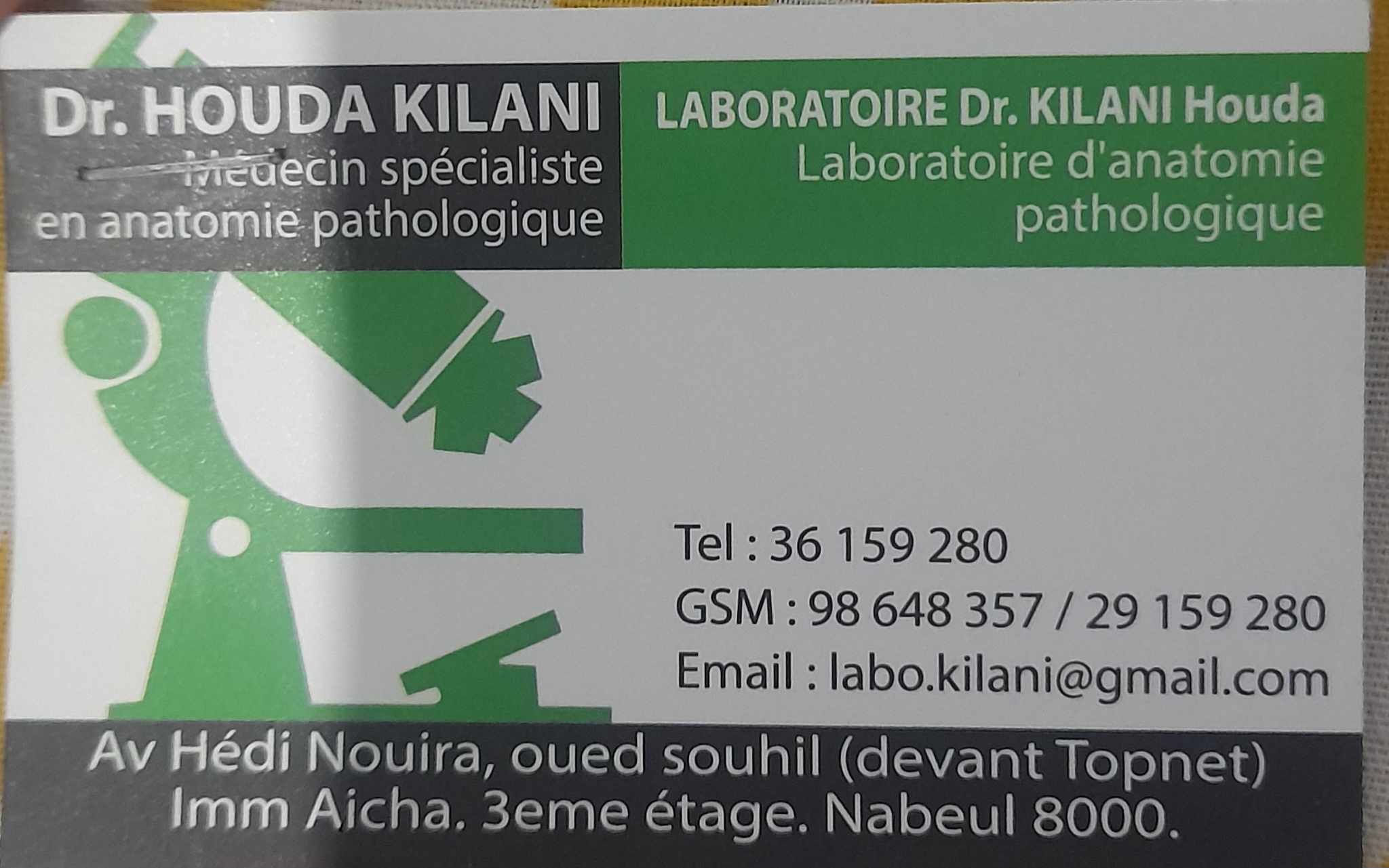Laboratoire d'anatomie pathologique à Nabeul - Dr Kilani Houda